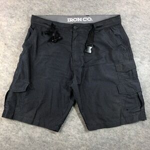 Iron Co Mens 38 Black Grid Pattern Cargo Shorts Utility Belt